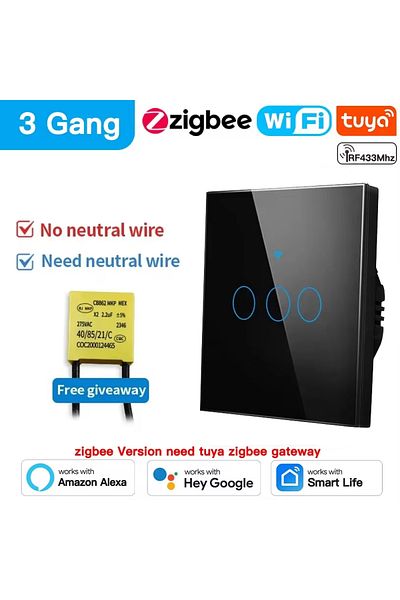 Choice EU standard WIFI black 3 gang 1 2 3 4 Gang WiFi/ZIGBEE RF 433mhz Smart Wireless Touch Wall Light wit