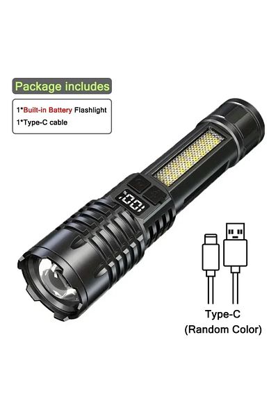 XIWANGFIRE BlackA 1PC High Power Rechargeable Led Flashlight Very Strong Led Flashlight With Built-in Battery T