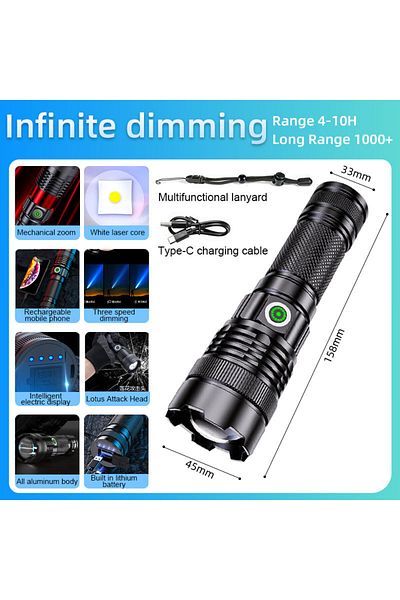 Choice A56 High-power LED Flashlight Stepless Dimming Torch Waterproof Zoom Camping Fishing Lantern Long Li