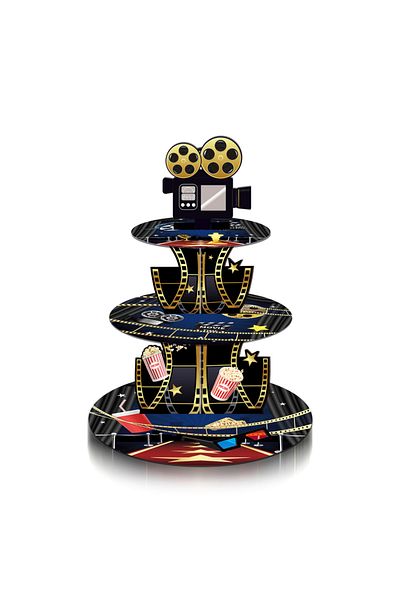 Choice DT085 3 Tier Hollywood Cinema Festival Party Cake Display Stand Movie Time Showing Cupcake Rack Hold