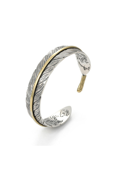 Choice سوار رجالي ذهبي عتيق بنقشة ريش منحوتة مقاس 54-56 مم بتصميم إبداعي وفتح...