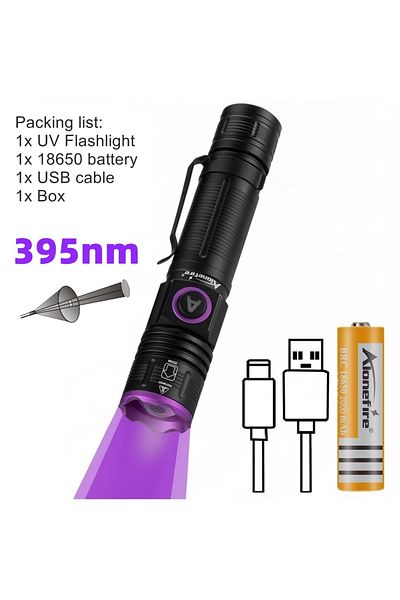 Choice Black 395nm-18650 Zoom 365nm UV Flashlight USB Rechargeable Ultraviolet Nail lamp Torch Cat Dog Pets