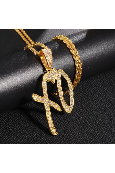 Choice AL6369-Gold Classic Hip Hop Ice Flower Letter Xo Necklace Cubic Zirconia Pendant for Men and Women S