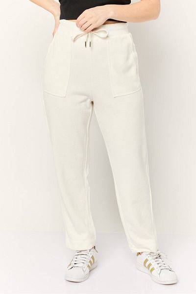 Esprit Women Regular Fit Straight Leg Textured Sweatpants, White