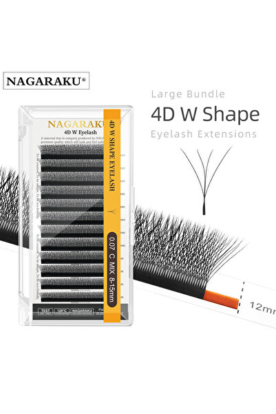 choice2 مزيج (8-15) 0.07 مم D NAGARAKU 4D W شكل مراوح يدوية مموجة جاهزة رموش صناعية كاملة ناتورا