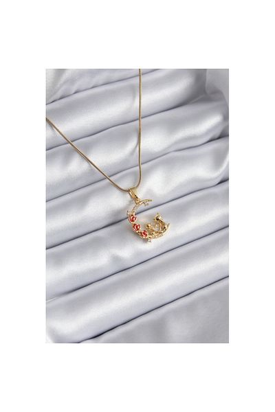 Skygo 316L Steel Gold Color Crescent Cat Model Zircon Stone Detail Women's Necklace - TJ-BKO8140