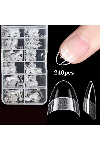 Choice صندوق من 240 قطعة، 240 قطعة من أطراف الأظافر نصف غطاء لوزية مسبقة التش...