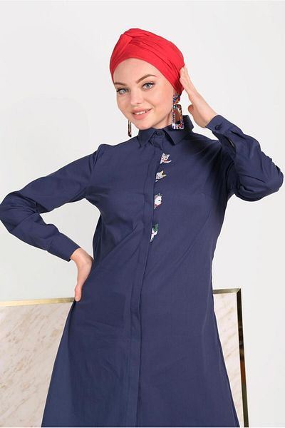 Alvina Cat Figure Embroidered Cotton Tunic - 40450