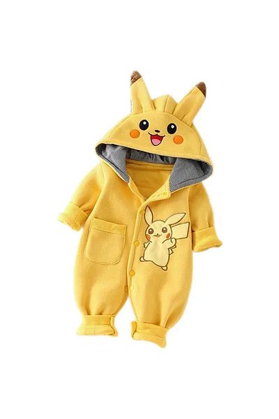 Takara Tomy 59cm Pikachu New Cute Cartoon Pokemon Pikachu Baby Pyjamsa Newborn Winter Long-Sleeved Kids Rompers