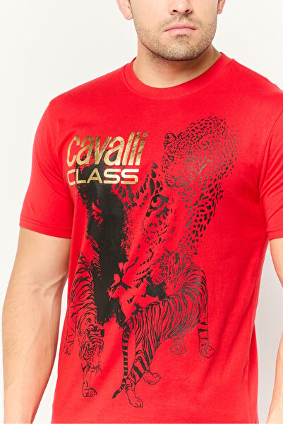 Cavalli Class Men Crew Neck Short Sleeve Graphic T Shirt, Red