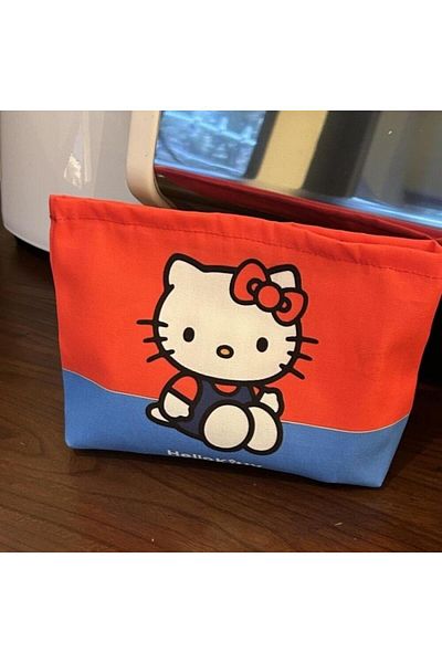Choice 1 Sanrio Red-blue Contrast Kitty Cat Wash Bag Cartoon Hello Kitty Holding Girls Cosmetic Bag Sundry.