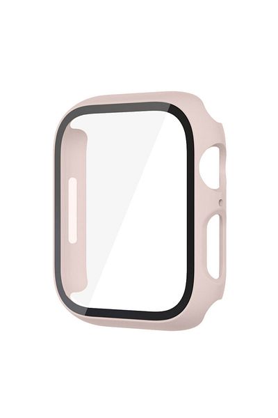Choice 44MM Pink Sand Glass+Case For Apple Watch 8 7 45mm 44mm 41mm 40mm PC Screen Protector Cover iwatch S