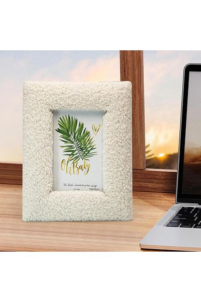 Choice WHITE Desktop Picture Frame Display Ornament Simplicity Wood and Plush Gift Photo Holder for Wedding