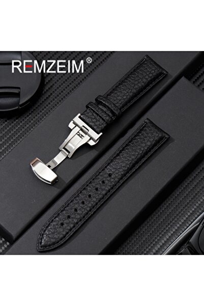 Choice حزام ساعة من الليتشي الأسود مقاس 18 مم، مقاس 18/20/22 مم، إكسسوارات ساعة من الجلد الناعم الأصلي مع