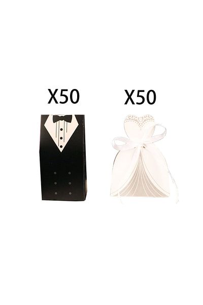 Choice 100Pcs Candy Box 100Pcs Wedding Candy Boxes Groom Bridal Dress Shaped Gifts Packaging Box Goodies Wr