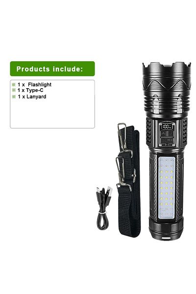 paweinuo 1500W - B 1000000LM Most Powerful LED Flashlight Rechargeable Type-c Flashlight Long Range 6000M Tac