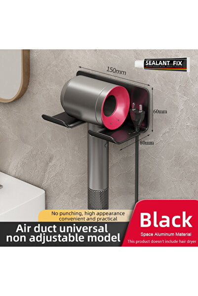Choice حامل مجفف الشعر باللون الأسود مناسب لرف حمام دايسون/لايفن بدون ثقب، سه...