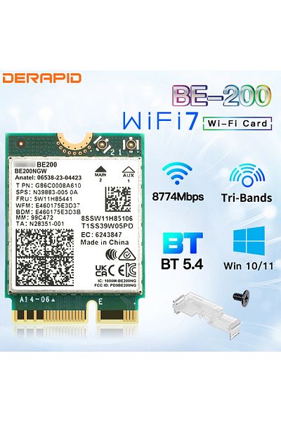DERAPID WiFi7 BE200NGW WiFi7 BE200NGW Tri-Band NGFF Wifi Adapter Bluetooth 5.4 BE200 M.2 Wireless Dongle For
