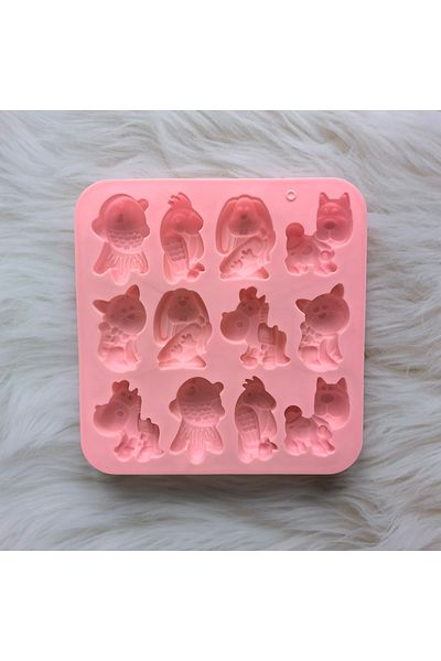 Choice 011pink 12 cavity 6 kinds cartoon animal shaped chocolate silicone molds DIY handmade dessert puddin