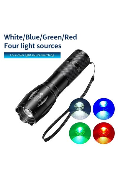 Choice four light sources Multifunctional Portable RGB Four Colours Flashlight Black Field Emergency Light
