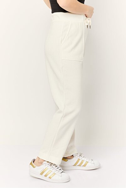 Esprit Women Regular Fit Straight Leg Textured Sweatpants, White