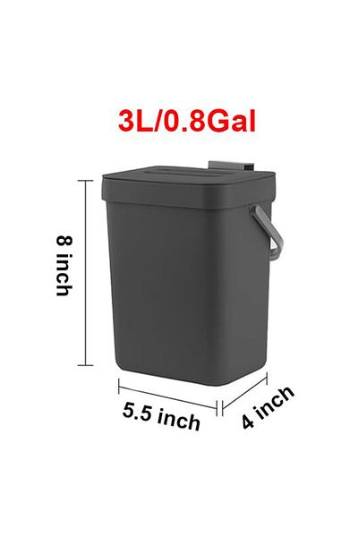 Choice 3L Black Small Plastic Trash Can, Hanging Small Trash Can with Lid Under Sink for Kitchen,Food Waste