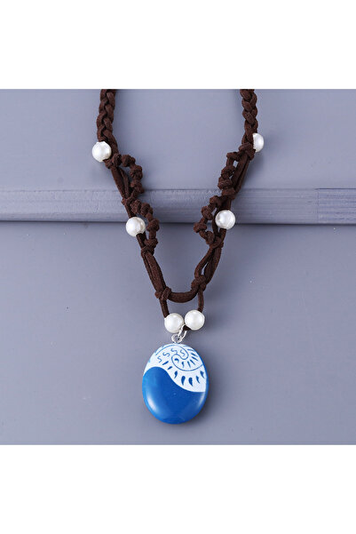 Choice Blue Anime Movie Princess Moana Necklace Cosplay Handmade Braided Leat...