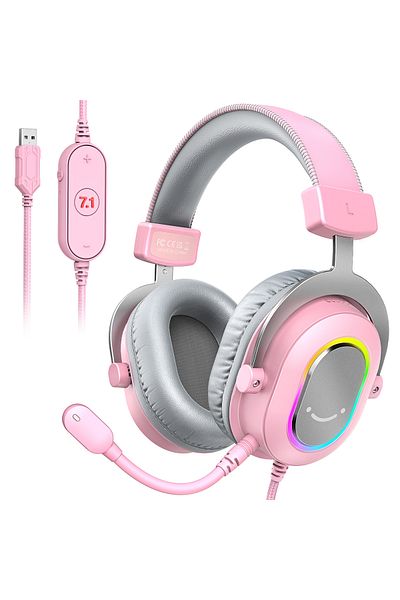 Choice Pink Fifine Rgb Gaming Headset With 7.1 Surround Sound/3-eq/mic,over-ear Headphone With In-line Cont