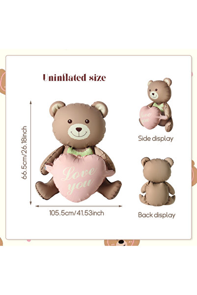 Choice بالون من الألومنيوم على شكل قلب غير لامع بتصميم دب بني ثلاثي الأبعاد مقاس 41 بوصة، مناسب لأعياد الميلاد