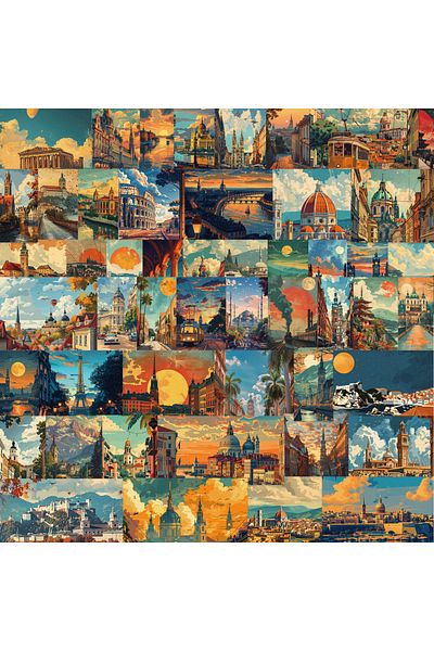Choice 50PCS 50PCS Retro Landscape Painting Graffiti Stickers DIY Phone Guitar Laptop Notebook Suitcase Cup