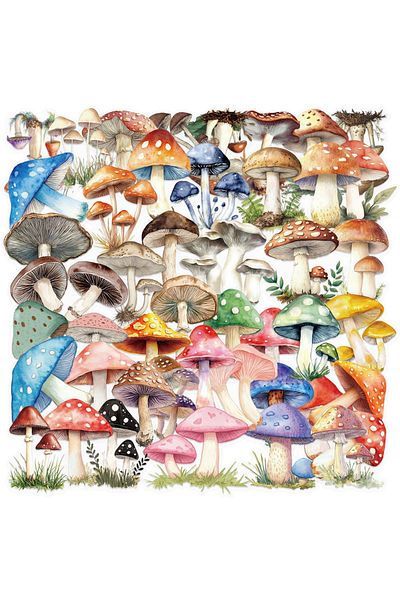 Choice 50PCS 50pcs Mushroom Stickers Cartoon Pattern Waterproof PET Decals Scrapbooking Phone Luggage Skate