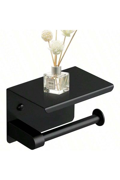 Choice black Toilet Paper Holder Stainless Steel Paper Roll Holder with Shelf Drilling Tissue Paper Holder