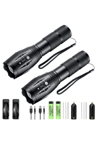 XIWANGFIRE مجموعة من 2 مصباح يدوي LED قابل لإعادة الشحن من ZOOM، مصابيح يدوية قابلة للتكبير والتصغير مصنوعة من سبائك الألومنيوم محمولة باليد