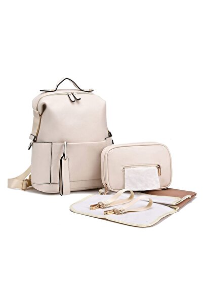 Choice حقائب حفاضات جلدية متعددة الوظائف باللون البيج بسعة كبيرة وحقائب أطفال للعناية بالطفل وحقائب تغيير للأم