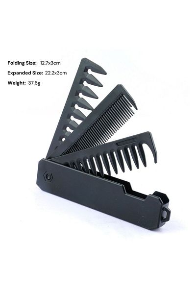 CestoMen Three Teeth Black New 2 in 1 Pocket Folding Combs Plastic Wide Tooth Oil Head Comb Beard Combing Bar