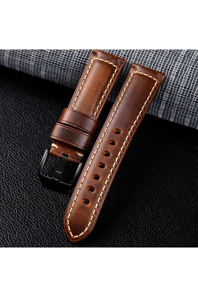 Choice4 20mm Light Brown-Black Quick Release Leather Watchbands Casual Belt Smart Watch Strap