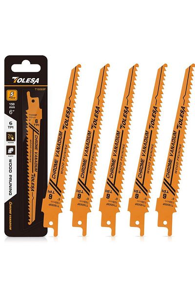 Choice 1.3mm Wood Cutting 6inch 150mm 6TPI TOLESA 5PCS 5/6TPI Wood Pruning Reciprocating Saw Blades for Woo