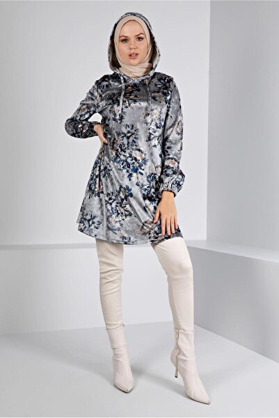 Alvina Hooded Flowered Velvet Tunic 43392-1