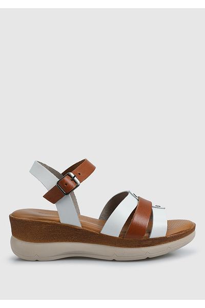 Eclipse White Leather Women's Flat Sandals