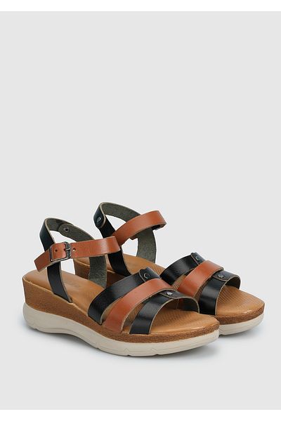 Eclipse Black Leather Women's Flat Sandals