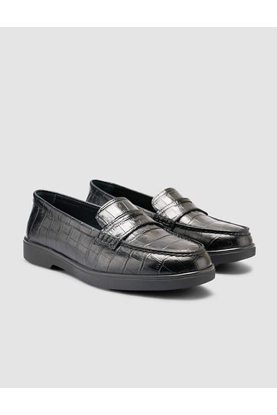 Cabani Loafer de damă 100% piele naturală cu model croco negru
