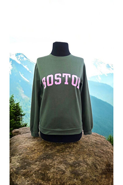 AHMERA Green Young Normal Fit Crew Neck Cuffed Printed Sweatshirt