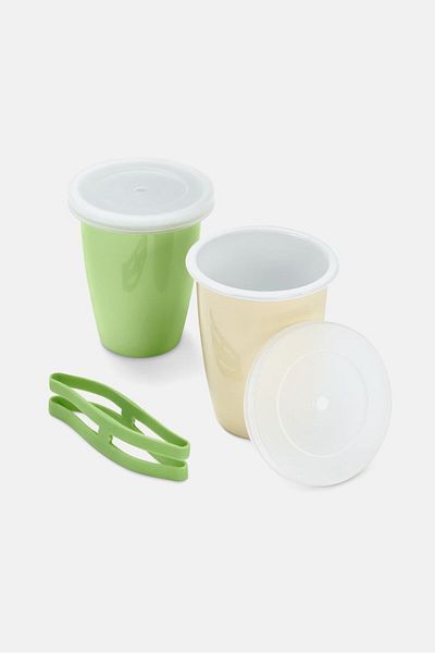Tchibo 2 Pieces Enamel Picnic Mugs, Green And Yellow