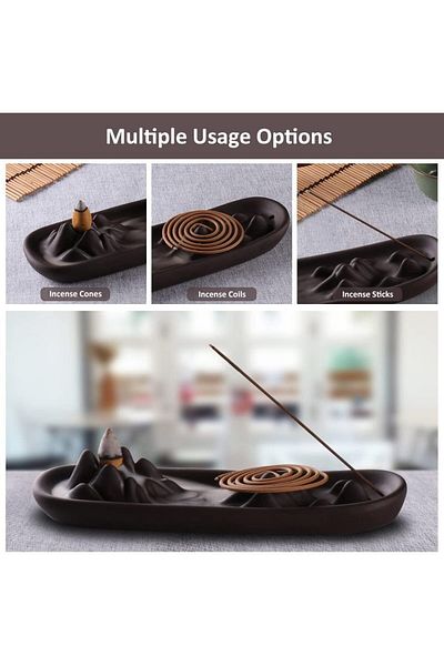 COOYA Incense Stick Holder,Waterfall Incense Burner Backflow,for Sticks and Cones,Purple Pottery