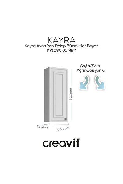 Creavit Kayra Ayna Yan Dolabı 30cm Mat Beyaz