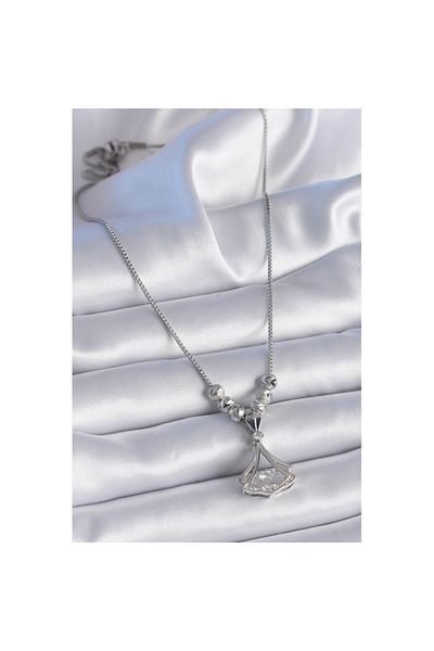 Skygo 316L Steel Chain Silver Color Gingko Leaf Model Zircon Stone Detail Women's Necklace - Tj-Bko9351