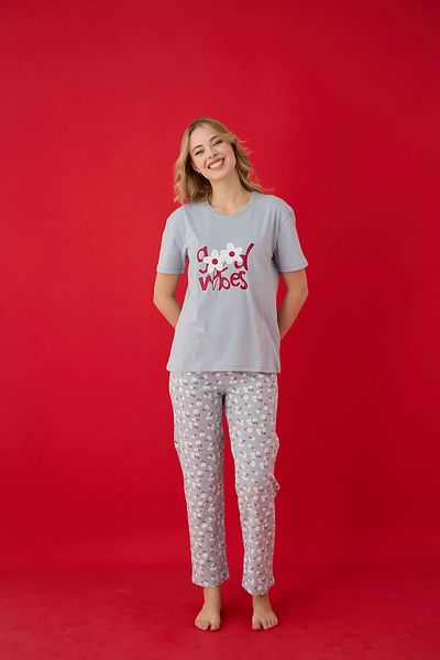 Lavint Homewear Floral Patterned Cotton Lycra Pajama Set