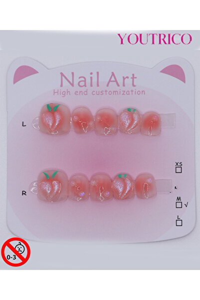 Youtrico أظافر لاصقة للأطفال مصنوعة يدويًا بنسبة 100%، لونها أخضر خوخي، آمنة ...