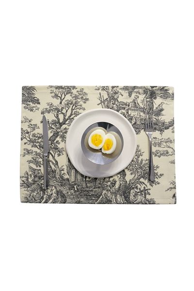 Beige & Stone Set de 2 dreptunghiulare cu model pastoral negru