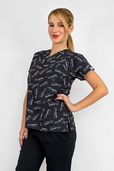 Nur Medikal Giyim Uniformă unisex Doctor Asistentă Uniformă neagră cu model Ataturk din Lycra